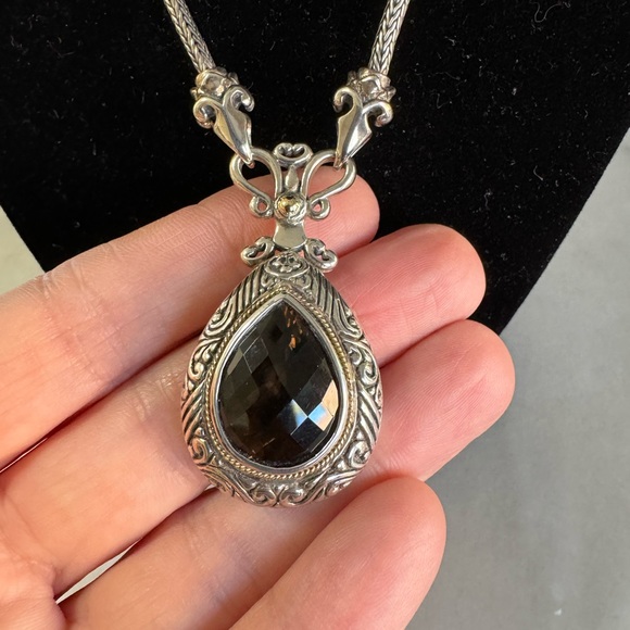 18 inch SS and 18k gold with Smokey topaz necklace -41 grams - Picture 2 of 7